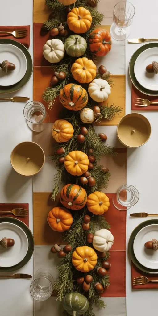 A cozy autumn scene with a variety of DIY fall decor projects. In the foreground, a rustic wooden table displays handcrafted pumpkin and leaf decorations, candles, and a woven wreath. In the middle ground, a mix of natural elements like dried leaves, pinecones, and twigs are arranged in creative vignettes. The background features a warm, golden-hued lighting, evoking the tranquil ambiance of a cozy home. The overall composition emphasizes the textures, colors, and homemade charm of DIY fall projects, perfectly capturing the essence of the "DIY Fall Decor Projects" section.