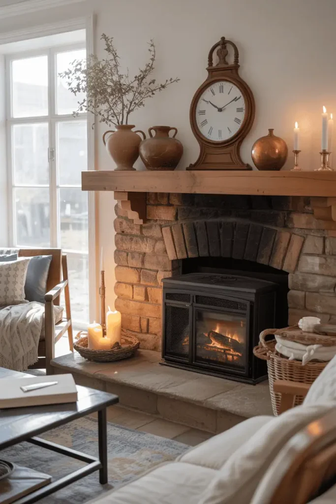 Stone Fireplace with Vintage Accessories