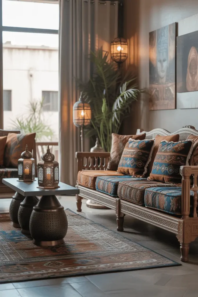 Moroccan-Inspired Room with Vibrant Textiles