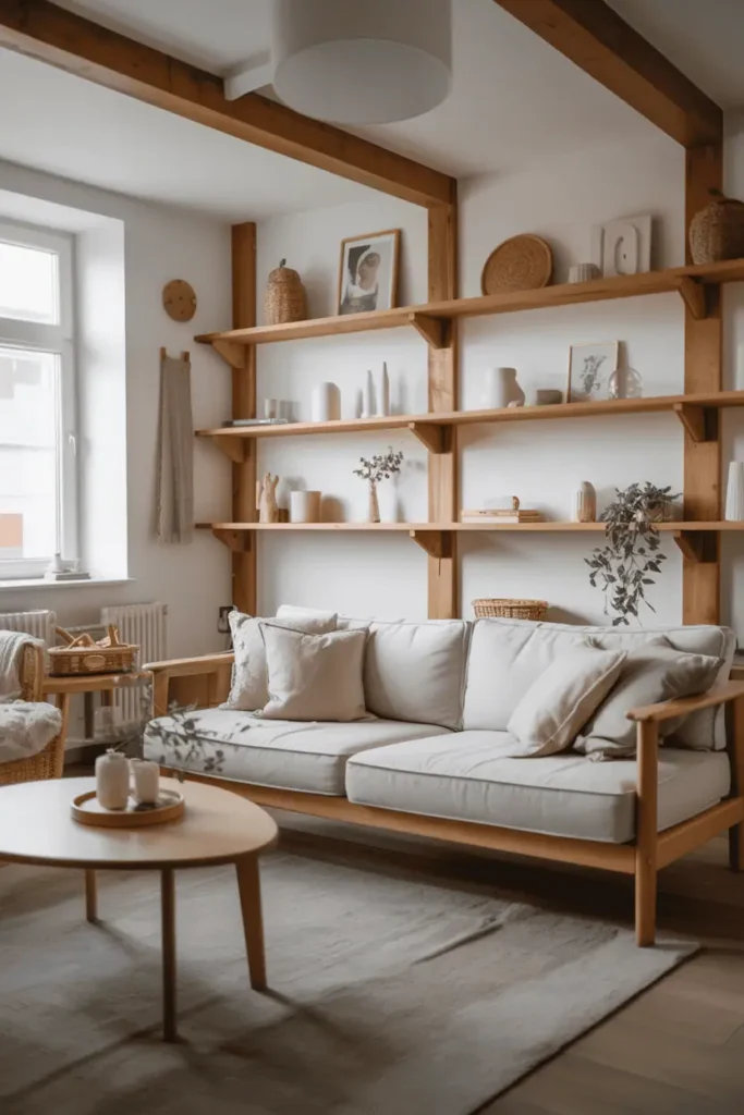 A sleek, minimalist living room with clean, modern design elements. The space features a large, floor-to-ceiling window that floods the room with natural light, casting a warm, airy glow. A minimalist sofa in a neutral tone sits atop a plush, monochrome rug, complemented by a simple, wooden coffee table. The walls are adorned with subtle, abstract artwork, creating a sense of visual interest without overwhelming the space. Indirect lighting, such as recessed ceiling lights and a single, minimalist floor lamp, illuminates the room, emphasizing the clean lines and uncluttered aesthetic. The overall atmosphere is one of calm, serenity, and sophistication, perfectly capturing the essence of a stunning, minimalist living room design. Stunning Living Room Designs with Minimalist Appeal