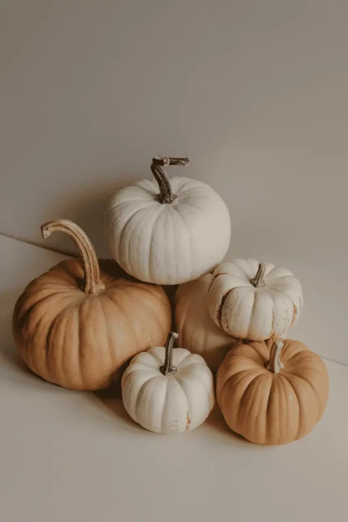 Combination of real and faux pumpkins styled together for modern porch.