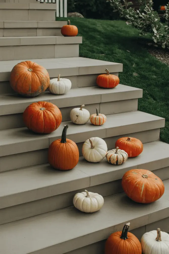 Balanced pumpkin display with proportional sizing for architectural harmony.