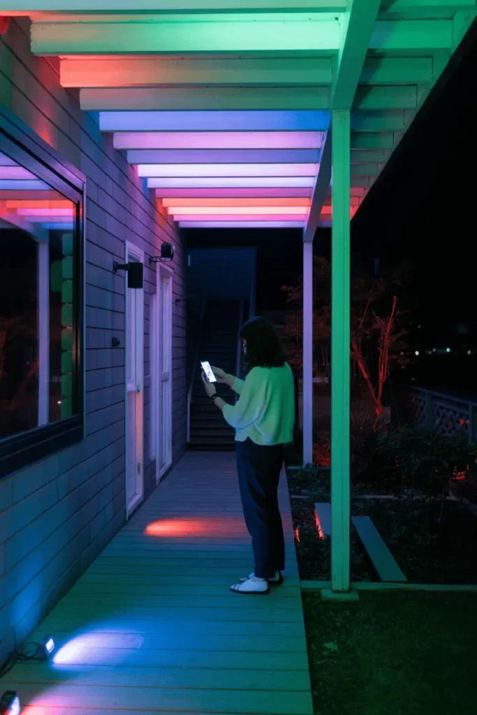 Smart-controlled outdoor holiday lighting system.