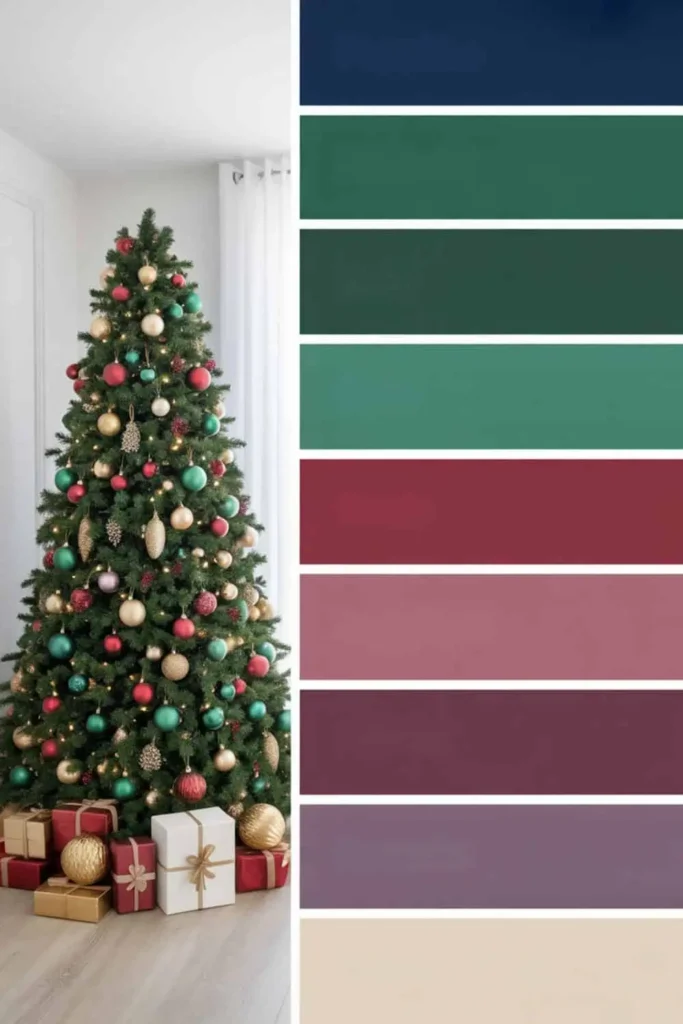Holiday jewel tone color palette for Christmas decor.
