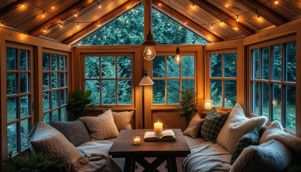 Garden Hut Reading Nook lighting