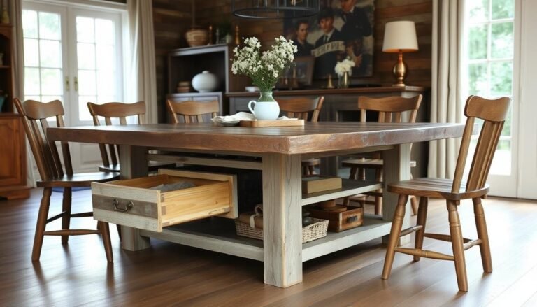 Rustic Dining Table with Storage