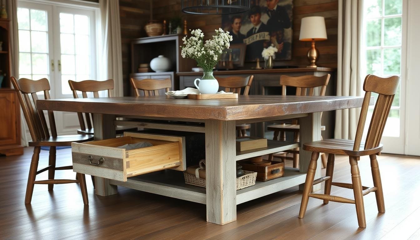 Rustic Dining Table with Storage