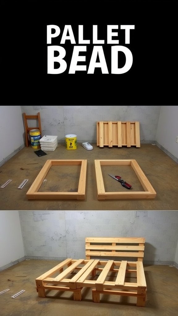Step-by-step assembly of a DIY pallet bed frame