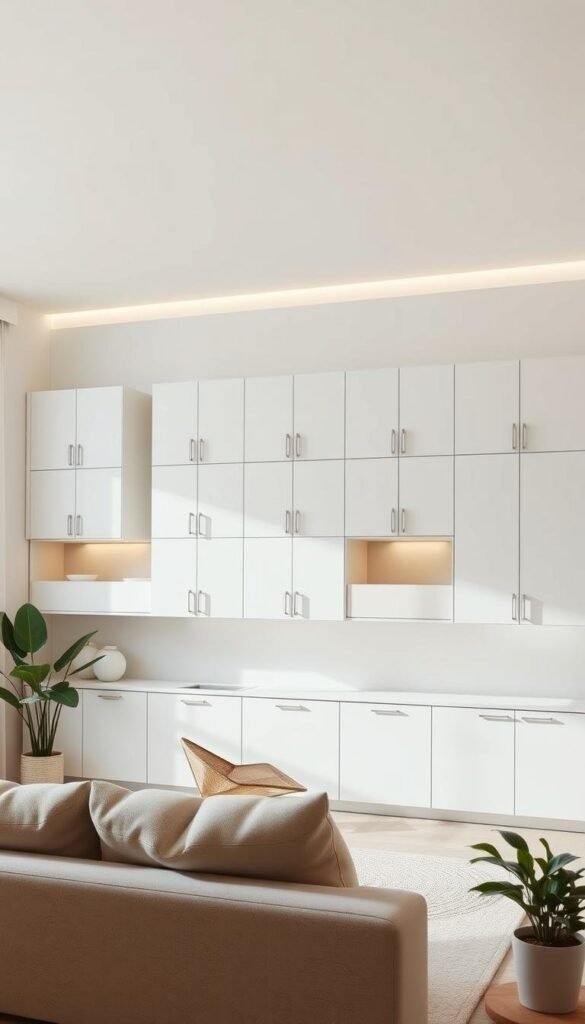 Contemporary floating cabinets in a modern living room Contemporary floating cabinets in a modern living room