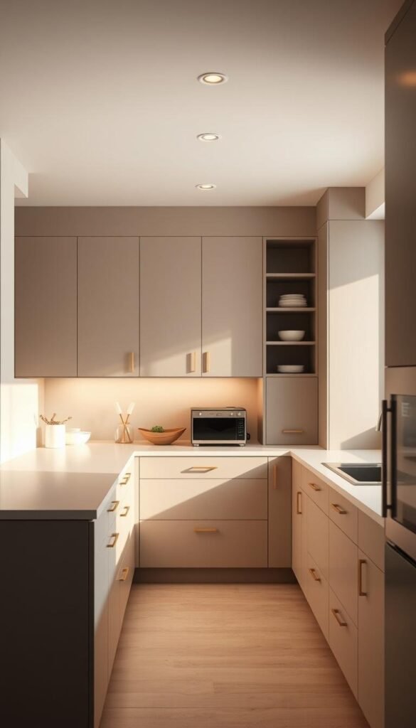 Efficient kitchen storage with minimalist cabinets Efficient kitchen storage with minimalist cabinets