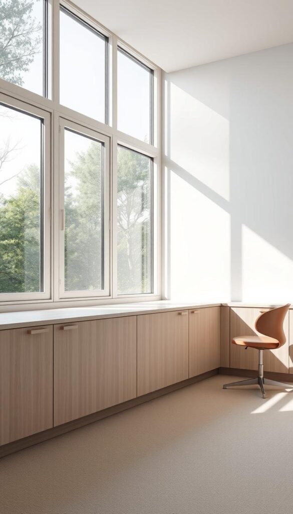 Home Office Minimalist Cabinets in neutral tones Home Office Minimalist Cabinets in neutral tones