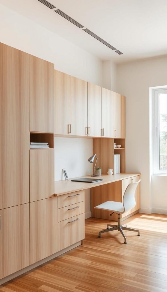 Minimalist home office organization with cabinets Minimalist home office organization with cabinets