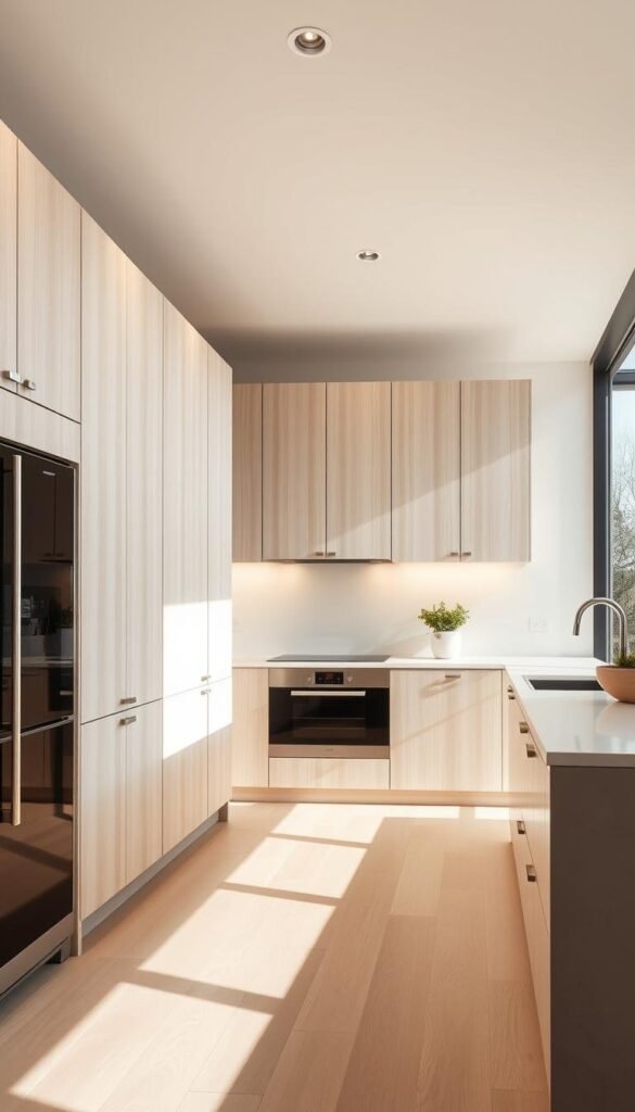 Modern kitchen storage with minimalist cabinets Modern kitchen storage with minimalist cabinets