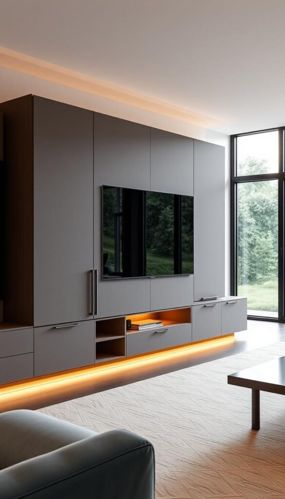 Modern living room cabinets with cable management Modern living room cabinets with cable management