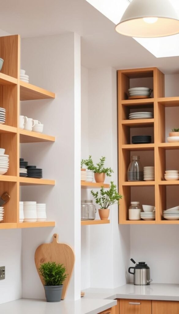 Open shelving enhances accessibility Open shelving enhances accessibility