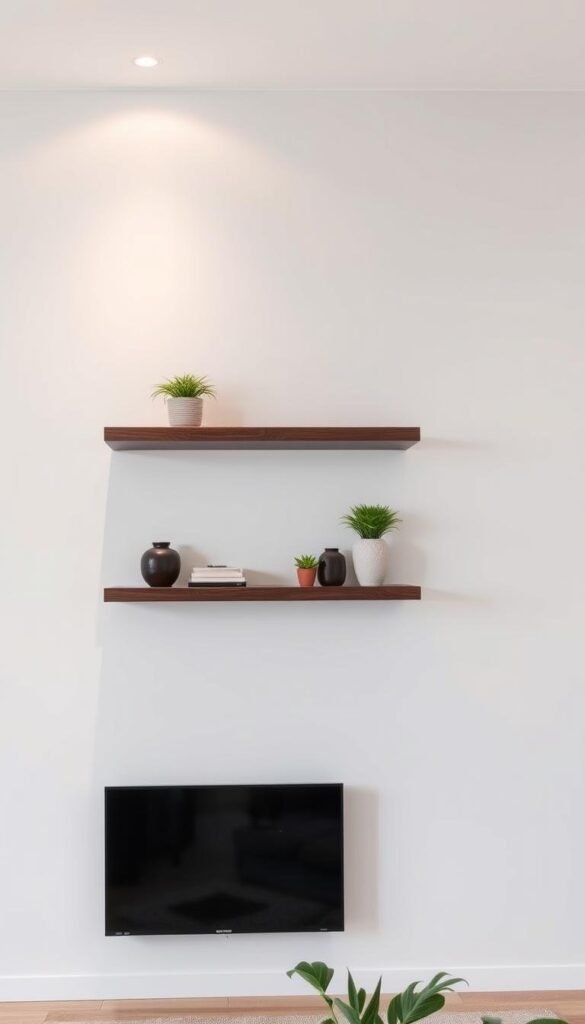 Stylish floating display shelves in living room Stylish floating display shelves in living room