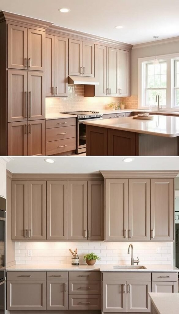 Taupe cabinetry in modern and traditional kitchens Taupe cabinetry in modern and traditional kitchens