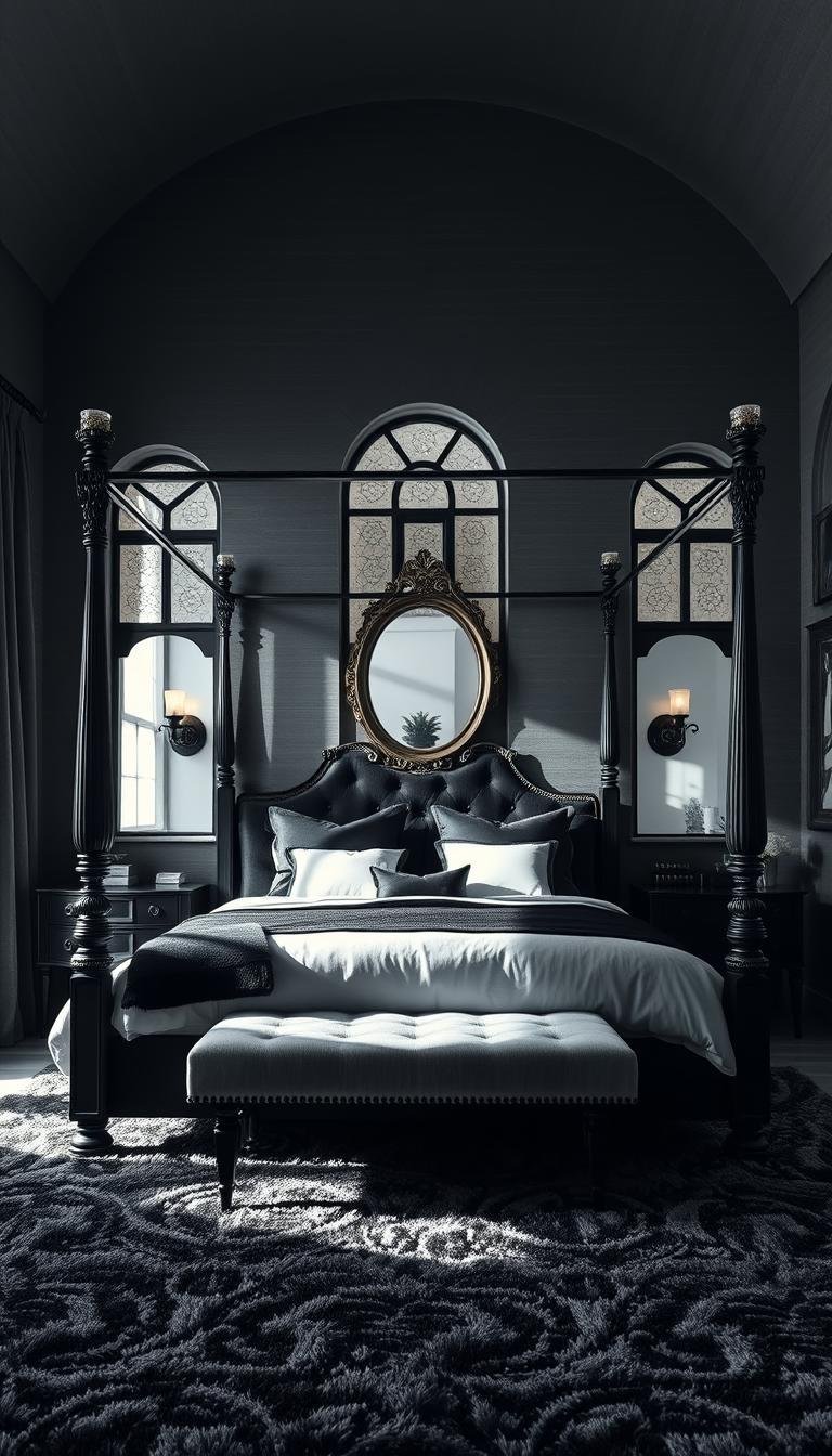 black and white bedroom