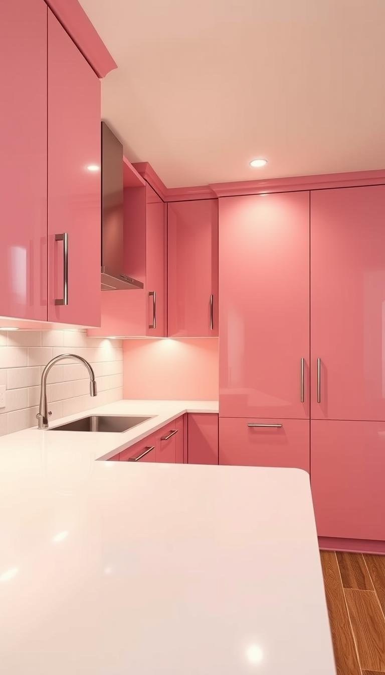 pink kitchen cabinets