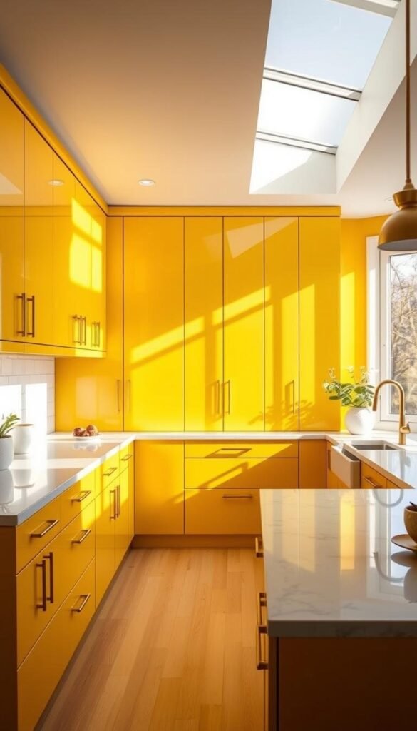 yellow kitchen cabinet design inspiration