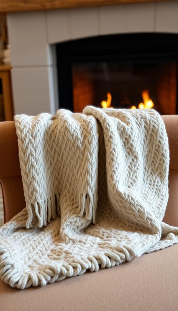 A cozy throw blanket draped over a plush armchair, its soft, textured fabric inviting you to curl up and relax. The warm glow of a fireplace casts a gentle light, creating a serene and inviting atmosphere. In the foreground, the throw blanket's intricate pattern and neutral tones blend seamlessly with the chair's complementary hues, while the background showcases a cozy, intimate living space with hints of natural wood accents. The scene evokes a sense of comfort and contentment, perfect for snuggling up on a chilly winter day. A cozy throw blanket draped over a plush armchair, its soft, textured fabric inviting you to curl up and relax. The warm glow of a fireplace casts a gentle light, creating a serene and inviting atmosphere. In the foreground, the throw blanket's intricate pattern and neutral tones blend seamlessly with the chair's complementary hues, while the background showcases a cozy, intimate living space with hints of natural wood accents. The scene evokes a sense of comfort and contentment, perfect for snuggling up on a chilly winter day.