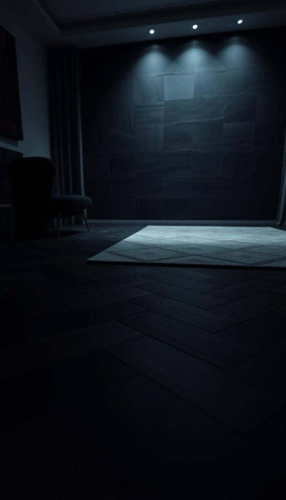 a dimly lit living room interior, the focus on a variety of dark-toned flooring options. the foreground features a herringbone hardwood pattern in deep espresso, the middle ground showcases a sleek black tile design with subtle veining, and the background displays a luxurious charcoal-colored area rug with a subtle geometric motif. the lighting is soft and moody, creating a cozy and inviting atmosphere. the scene is captured at a low angle, emphasizing the striking textures and hues of the flooring materials. the overall aesthetic evokes a sense of sophisticated elegance and warmth, perfectly complementing the "dark living room" theme. a dimly lit living room interior, the focus on a variety of dark-toned flooring options. the foreground features a herringbone hardwood pattern in deep espresso, the middle ground showcases a sleek black tile design with subtle veining, and the background displays a luxurious charcoal-colored area rug with a subtle geometric motif. the lighting is soft and moody, creating a cozy and inviting atmosphere. the scene is captured at a low angle, emphasizing the striking textures and hues of the flooring materials. the overall aesthetic evokes a sense of sophisticated elegance and warmth, perfectly complementing the "dark living room" theme.
