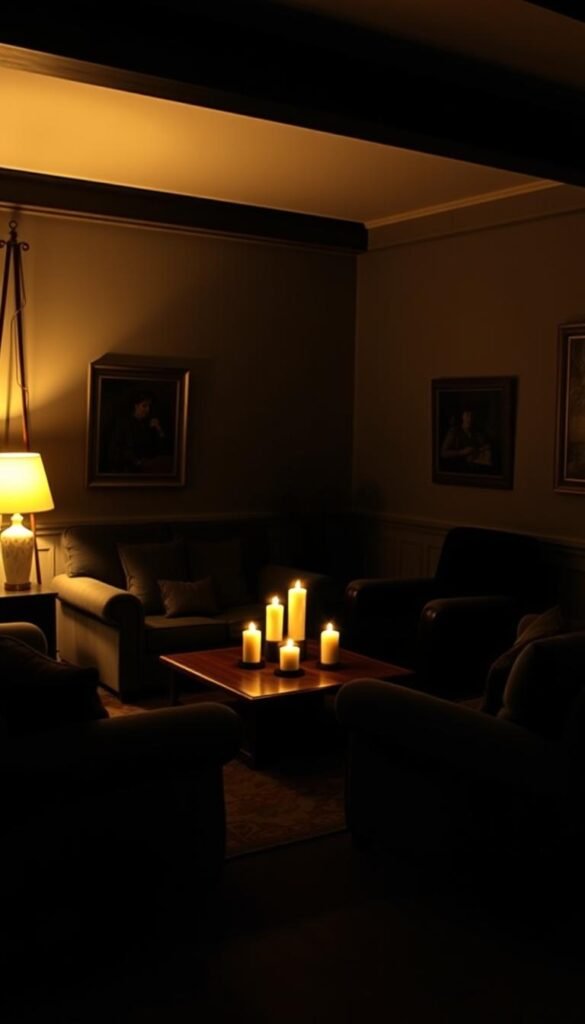 a dimly lit living room with a cozy, intimate conversation area. the space is illuminated by a soft, warm glow from a floor lamp and candles flickering on a low wooden coffee table. plush, oversized armchairs are arranged in a semicircle, inviting guests to sit and engage in deep, reflective discussions. the walls are adorned with rich, textured fabrics and vintage art, creating a sense of timelessness. the atmosphere is one of tranquility and introspection, encouraging open and thoughtful exchanges between those gathered. a dimly lit living room with a cozy, intimate conversation area. the space is illuminated by a soft, warm glow from a floor lamp and candles flickering on a low wooden coffee table. plush, oversized armchairs are arranged in a semicircle, inviting guests to sit and engage in deep, reflective discussions. the walls are adorned with rich, textured fabrics and vintage art, creating a sense of timelessness. the atmosphere is one of tranquility and introspection, encouraging open and thoughtful exchanges between those gathered.