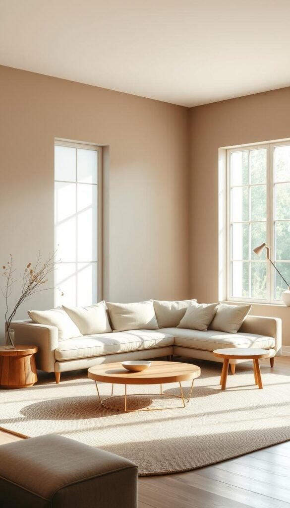 a serene, minimalist living room with a monochromatic color palette, bathed in soft, diffused natural light filtering through large windows. the room features clean, uncluttered lines, with a plush, neutral-toned sofa as the central focal point. the walls are painted in a soothing, earthy tone, complemented by subtle textural elements like a woven area rug and a wooden coffee table. the overall atmosphere is one of tranquility and understated elegance, creating a peaceful sanctuary for relaxation and contemplation. a serene, minimalist living room with a monochromatic color palette, bathed in soft, diffused natural light filtering through large windows. the room features clean, uncluttered lines, with a plush, neutral-toned sofa as the central focal point. the walls are painted in a soothing, earthy tone, complemented by subtle textural elements like a woven area rug and a wooden coffee table. the overall atmosphere is one of tranquility and understated elegance, creating a peaceful sanctuary for relaxation and contemplation.